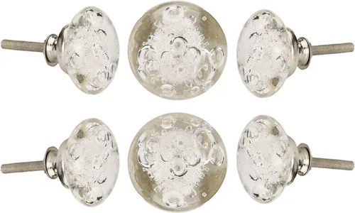 Perilla Home Juego de 6 pomos decorativos de burbujas de cristal para el hogar, armario de cocina, herrajes vintage, armario, puerta, aparador,