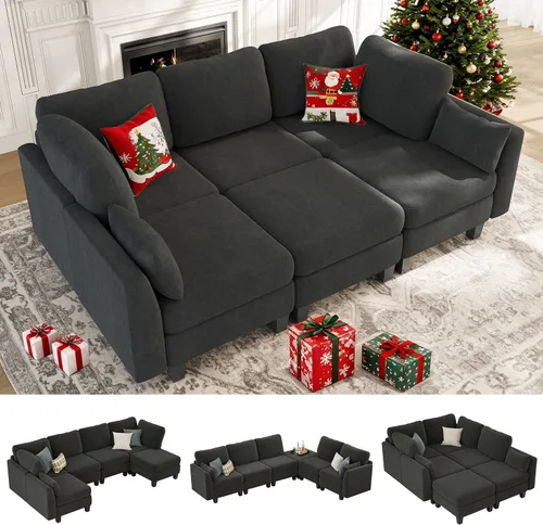 Miniatura 8 de Sofá seccional con sofá cama, sofá modular de 6 plazas, cómodos sofás seccionales convertibles, sofás convertibles con otomanos, sofás seccionales