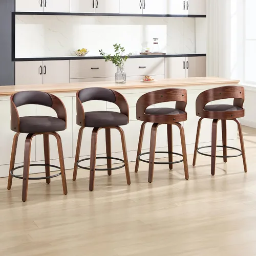Miniatura 22 de Juego de 1 taburete de bar giratorio, 26" de cuero sintético tapizado, altura de mostrador con respaldo, silla de bar moderna de mediados de siglo