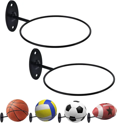 Miniatura 18 de Soporte de pared para baloncesto, soporte de bola de metal de 7 pulgadas de diámetro, almacenamiento de pelotas para baloncesto, fútbol, voleibol