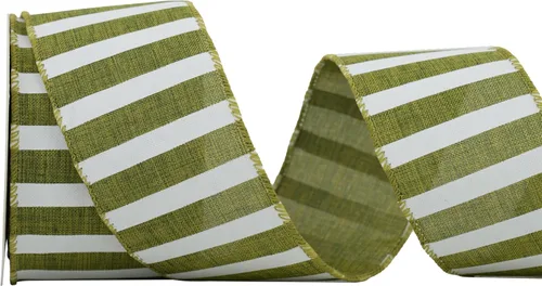 Miniatura 3 de Cinta Verde Musgo con Alambre de 2.5" Rayas Horizontales Verde Blanco Arpillera Cinta de Árbol de Navidad Cinta Verde Rústica con Alambre de Navidad