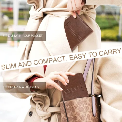 Miniatura 6 de APHISON Billetera para mujer, delgada y pequeña, cartera RFID para mujer, 01A125café, Moda