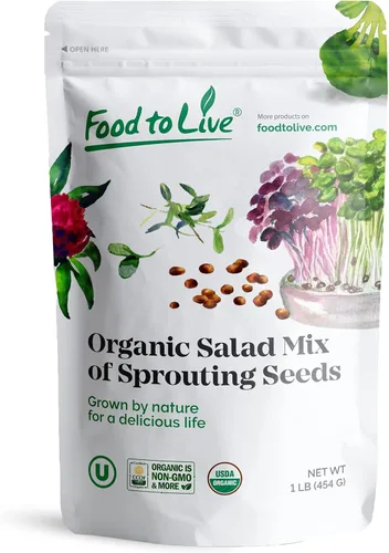 Mezcla de ensalada orgánica de semillas germinantes, 1 libra, brócoli sin OMG, rábano, trébol, alfalfa. Rica tasa de germinación, no irradiada,