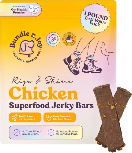 Miniatura 16 de Bundle x Joy Rise & Shine - Golosinas de pollo para perros, bolsa de 5 onzas, superalimento natural, maíz, aves, soja y granos, golosinas