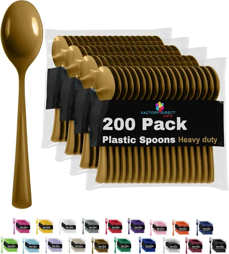 Miniatura 19 de Party Solids - Cubertería de plástico resistente, 200 piezas, cucharas desechables de plástico amarillas, cubiertos, cubiertos Amarillo