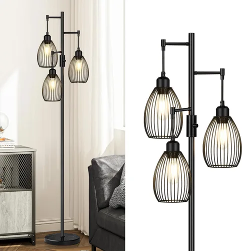 Miniatura 14 de Lámpara de pie regulable, lámparas de pie industriales para sala de estar, lámpara de árbol dorada, lámparas altas con 3 elegantes cabezales