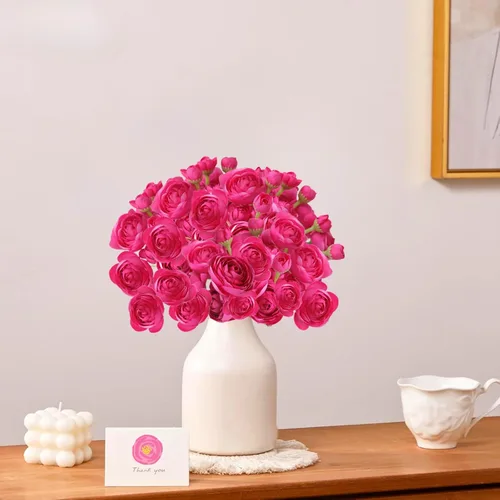 Miniatura 5 de ASTRYAS Ranunculus Flores artificiales, 18 piezas de seda sintética de color rubor, mini ranúnculo, flores falsas para relleno de boda para ramos