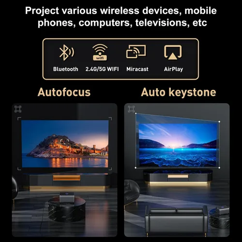 Miniatura 8 de Proyector inteligente para exteriores con WiFi 6 y Bluetooth 5.3, enfoque automático y Keystone, DoIby Audio, película nativa 1080P, proyector