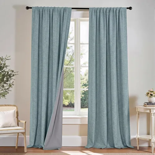Miniatura 25 de PONY DANCE Cortinas de lino 100% opacas de 63 pulgadas de largo para dormitorio, sala de estar, oscurecimiento completo, bolsillo para barra