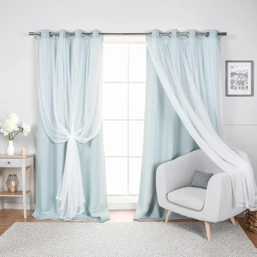 Miniatura 32 de Best Home Fashion Juego de 2 paneles de ventana de tul de encaje con aislamiento térmico y ojales de níquel de acero inoxidable para dormitorio