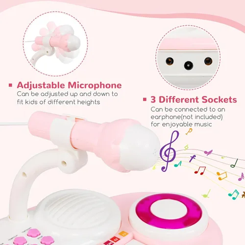 Miniatura 3 de Costzon Piano de teclado de juguete para niños de 37 teclas con patas desmontables, banco, partitura de música, luz flash, canciones MP3 integradas