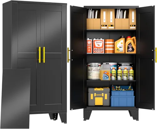 Miniatura 30 de PAOFIN Armario de almacenamiento de metal, archivadores de acero de 35 pulgadas de alto con puertas con cerradura y estantes ajustables, gabinete