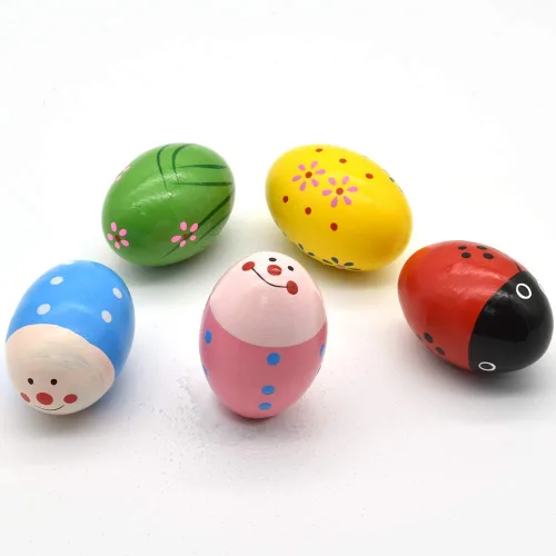 Miniatura 7 de Hayder Huevos de Pascua de madera, juguetes Maracas para niños, agitadores de mano musicales de percusión para recuerdos de fiesta, suministros