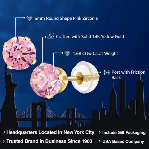 Miniatura 146 de Gem Stone King Aretes solitarios con piedra natal de oro de 14 quilates Redondos de 0.236 in Aretes de oro para mujeres y hombres