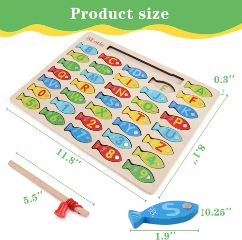 Miniatura 2 de Slotic Juego de pesca de madera magnético para niños pequeños – Alfabeto ABC Fish Catching Counting Aprendizaje Educación Matemáticas Preescolar