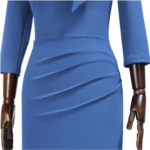 Miniatura 7 de Miusol - Vestido entallado de cóctel, plisado, estilo retro, cuello medio.
