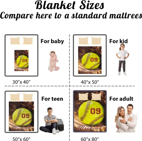 Miniatura 3 de Manta de sóftbol personalizada con nombre y número, manta de sóftbol personalizada de franela súper suave, regalo de sóftbol para niños, niñas