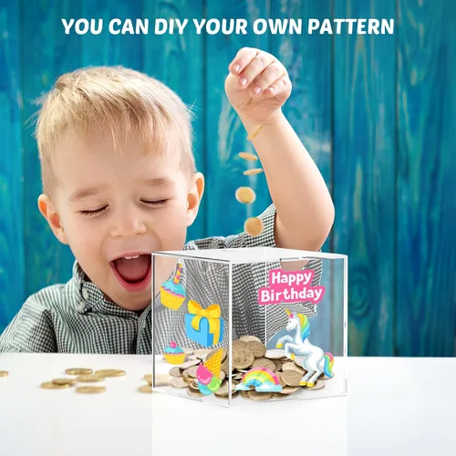 Miniatura 4 de Hucha de acrílico transparente compacto contenedor de monedas para uso diario para accesorios para el hogar y ahorros educativos