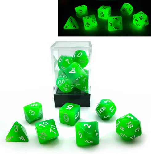 Miniatura 8 de Bescon Juego de dados poliédricos que brillan en la oscuridad de dos tonos Blue Dawn, juego de dados RPG luminosos d4 d6 d8 d10 d12 d20 d% paquete