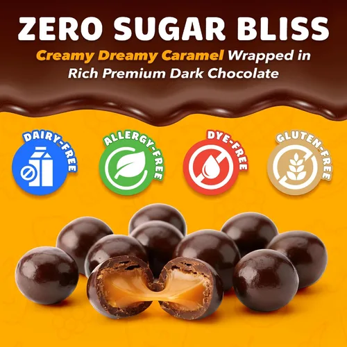 Miniatura 3 de Zolli Caramelz in Dark Chocolate - Caramelo sin azúcar, caramelo saludable apto para dieta keto y diabética, golosinas aprobadas por dentistas