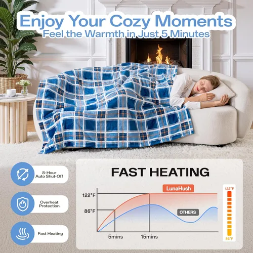 Miniatura 4 de Manta eléctrica con calefacción LunaHush, manta térmica de 50 x 60 pulgadas con 8 niveles de calor y 8 horas de apagado automático, mantas térmicas