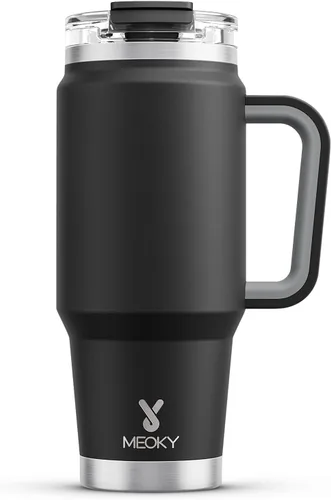 Miniatura 27 de Meoky Vaso de 40 onzas con asa y pajita, vaso aislado con tapa y popote, taza de viaje de acero inoxidable, mantiene el frío durante 34 horas, 100%