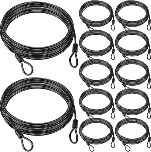 Miniatura 10 de Paquete de 12 cables de seguridad para equipaje con bucles de 4 pies y 0.118 in recubierto de acero trenzado para bicicleta, cable de doble bucle
