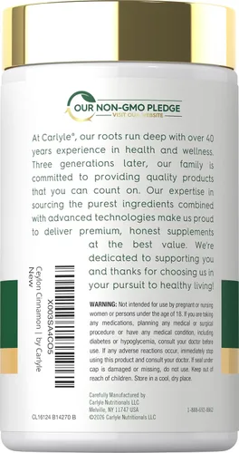 Miniatura 3 de Cápsulas de canela de Ceilán Carlyle 4000 mg 120 unidades Suplemento sin OGM y sin gluten