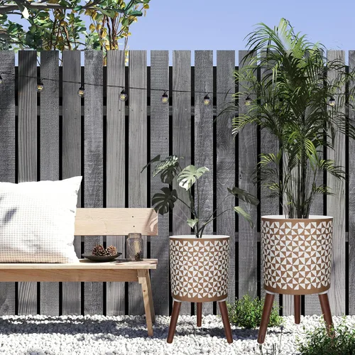 Miniatura 7 de Maceta de 10 y 12 pulgadas con soporte, macetas grandes y modernas para plantas de interior y exterior con agujeros de drenaje, macetas grandes