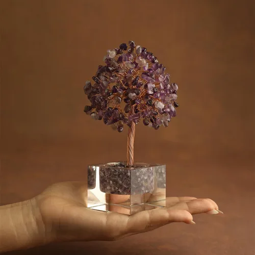 Miniatura 2 de Árbol de la vida de cristal de amatista, decoración de escritorio de oficina en casa, árbol bonsái hecho a mano para calmar, curación espiritual