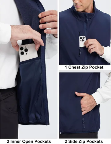 Miniatura 6 de Chaleco Softshell para hombre, forro polar, resistente al viento, sin mangas, para viajes, senderismo, pesca, correr, golf