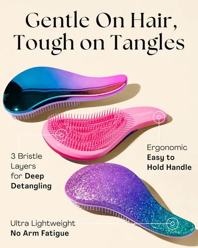 Miniatura 6 de Cepillo desenredante para cabello grueso, rizado y lacio, cerdas flexibles, para cabello húmedo y seco, color lirio de Inglaterra, oro rosa Oro rosa