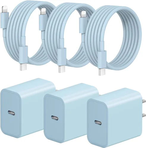 Miniatura 8 de Cargador rápido para iPhone, 3+3 unidades, cargador de pared USB C de 20 W con cable de carga rápida de 6 pies compatible con iPhone