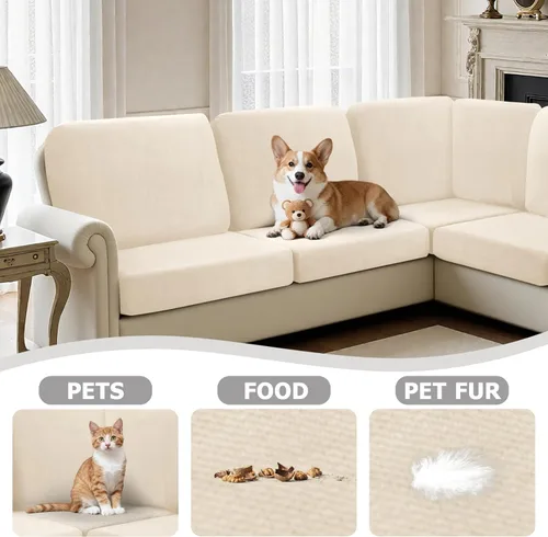 Miniatura 6 de Arfntevss - Fundas para sofá modular en forma de L de 5 asientos, fundas elásticas ajustadas para cojín de sofá de esquina para perros, protector