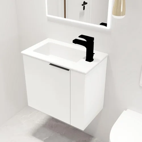 Miniatura 17 de Malwee Tocador de baño flotante de 18 pulgadas con lavabo, Tocador de baño de lavabo individual de 18 pulgadas montado en la pared, con 1 puerta