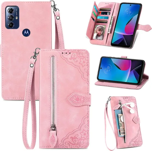 Miniatura 9 de Funda tipo cartera para Moto G Pure/G Power 2022/G Play 2023, funda de piel sintética de lujo con cremallera y soporte para tarjeta de crédito
