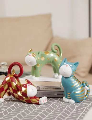 Miniatura 9 de SEINHIJO Estatua de gato, escultura de animal, decoración moderna, arte de regalo para el hogar, dormitorio, sala de estar, poliresina, azul, 6.0