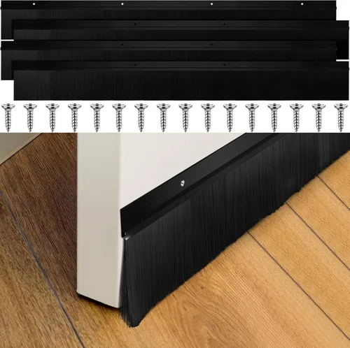 Miniatura 9 de Frienda Juego de 4 cepillos para puerta, cepillo de barrido inferior, burlete de aluminio para puerta con tornillos para huecos de hasta 1 pulgada