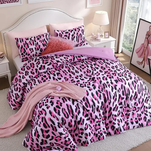 Miniatura 15 de JANZAA Juego de edredón tamaño Individual, juego de cama beige con estampado de leopardo, ropa de cama elegante y con estilo con estampado de animal
