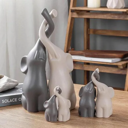 Miniatura 7 de Figuras de cerámica de elefante gris y blanco, arte de pie, artesanía para decoración del hogar, M