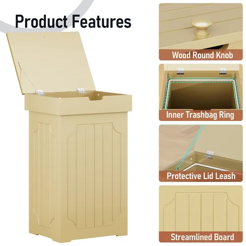 Miniatura 8 de Home-Like cubo para basura de madera con tapa, de 13 galones, ideal para basura reciclable, de 16” de ancho x 13” de profundidad y x 26.5” de alto.