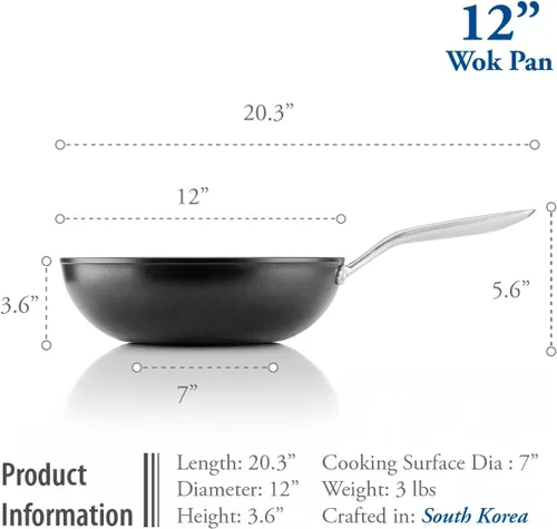 Miniatura 6 de TECHEF - Colección Onyx, sartén antiadherente de fondo plano de 12 pulgadas, sin PFOA, apto para lavavajillas y horno, fabricado en Corea