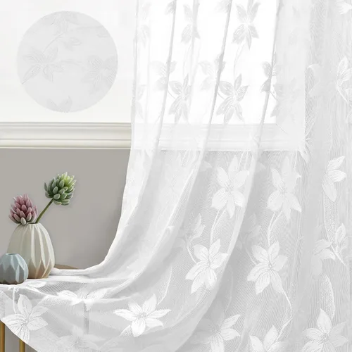 Miniatura 3 de DWCN Paquete de 2 cenefas de encaje floral para cocina, 52 x 18 pulgadas, con bolsillo para barra, cortina de gasa para ventana pequeña, cocina