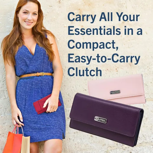 Miniatura 5 de Nautica Money Manager RFID - Cartera delgada y pequeña para mujer - Porta tarjetas de crédito con monedero y cartera con cremallera, organizador