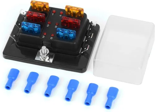 Miniatura 7 de DC 12 ~ 32 V Blade Fuse Box Holder con kit de luz de advertencia LED para bloque de fusibles marino automático, fusibles incluidos