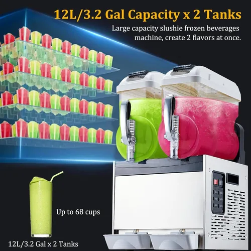 Miniatura 5 de Acekool Máquina de granizado comercial blanca – Tanque de 15 Lx3, 860 W de potencia, conservación de temperatura, ideal para margaritas, batidos