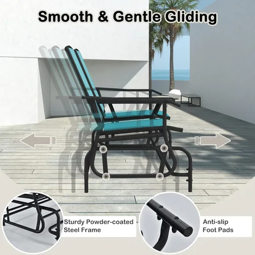 Miniatura 7 de Tangkula Silla mecedora para 2 personas, sofá biplaza mecedora para patio con mesa central de vidrio templado, banco de columpio para exteriores