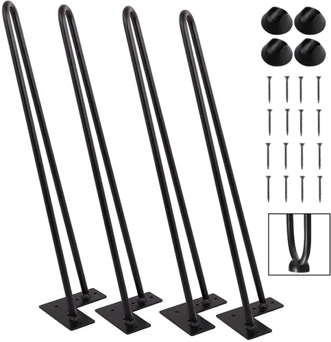 Miniatura 10 de Tengchang barras de metal sólido con acabado horneado estilo horquilla para utilizar como patas de mesa, banco, silla, etc, color negro de 8" 12