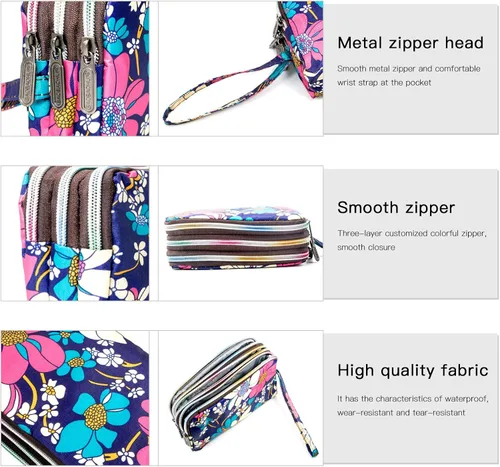 Miniatura 6 de BIAOTIE Cartera de pulsera de gran capacidad Bolso de mano de nailon impreso impermeable para mujer