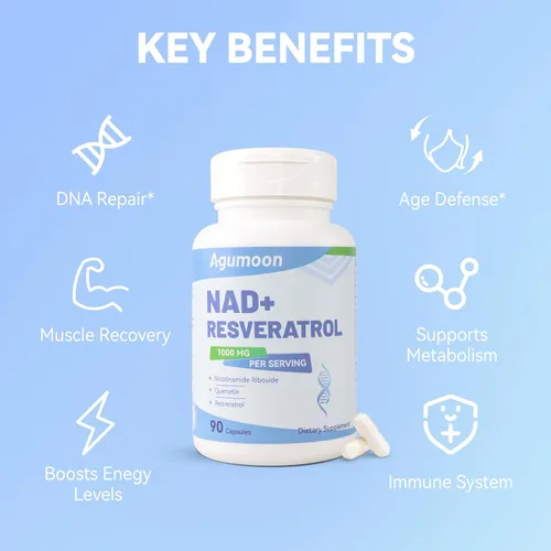 Miniatura 4 de Suplemento NAD+ de 1000 mg, suplemento liposomal de ribósido de nicotinamida NAD con resveratrol y quercetina para mujeres y hombres - 90 cápsulas